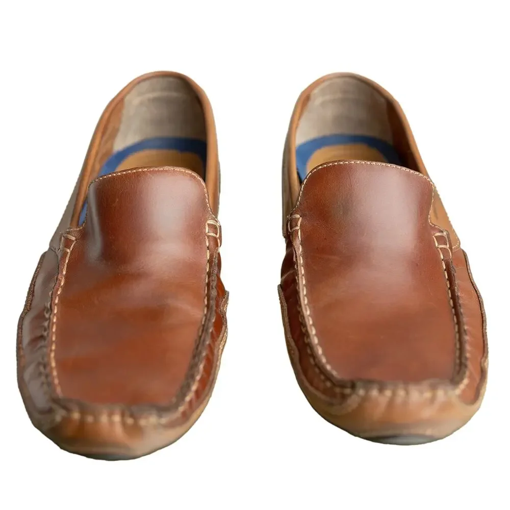 St. John's Bay Men's Brown Leather Driving Loafers Sz 11D Venetian Slip On Moc's